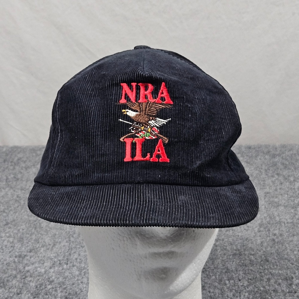 Vintage NRA ILA Corduroy Hat Strapback Navy Blue Eagle Embroidered Style Cap 80s